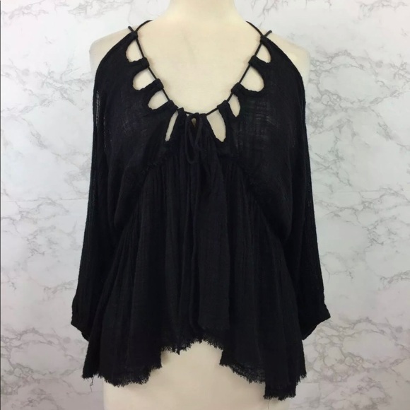 🌟 FREE PEOPLE One Monarch Cold Shoulder Raw Hem - Picture 4 of 8